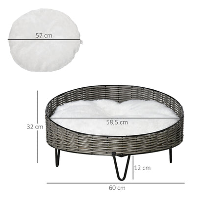 Pawhut Cama Para Perros De Mimbre Con Cojín Lavable Y Patas Elevadas Ø60x32 Cm_2