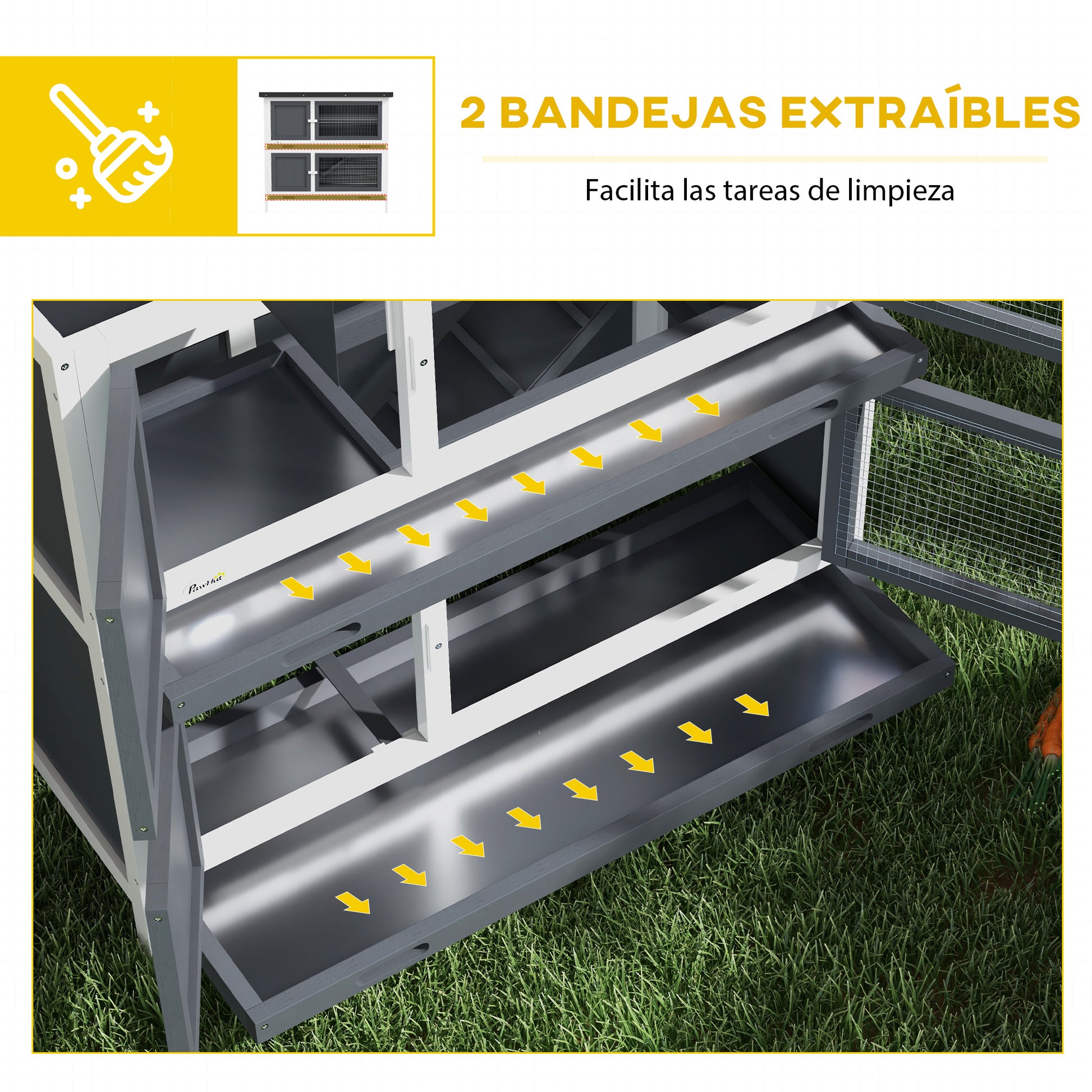 Pawhut Conejera De Madera 97x44x91 Cm Con Techo Asfáltico Puertas Con Pestillo_5