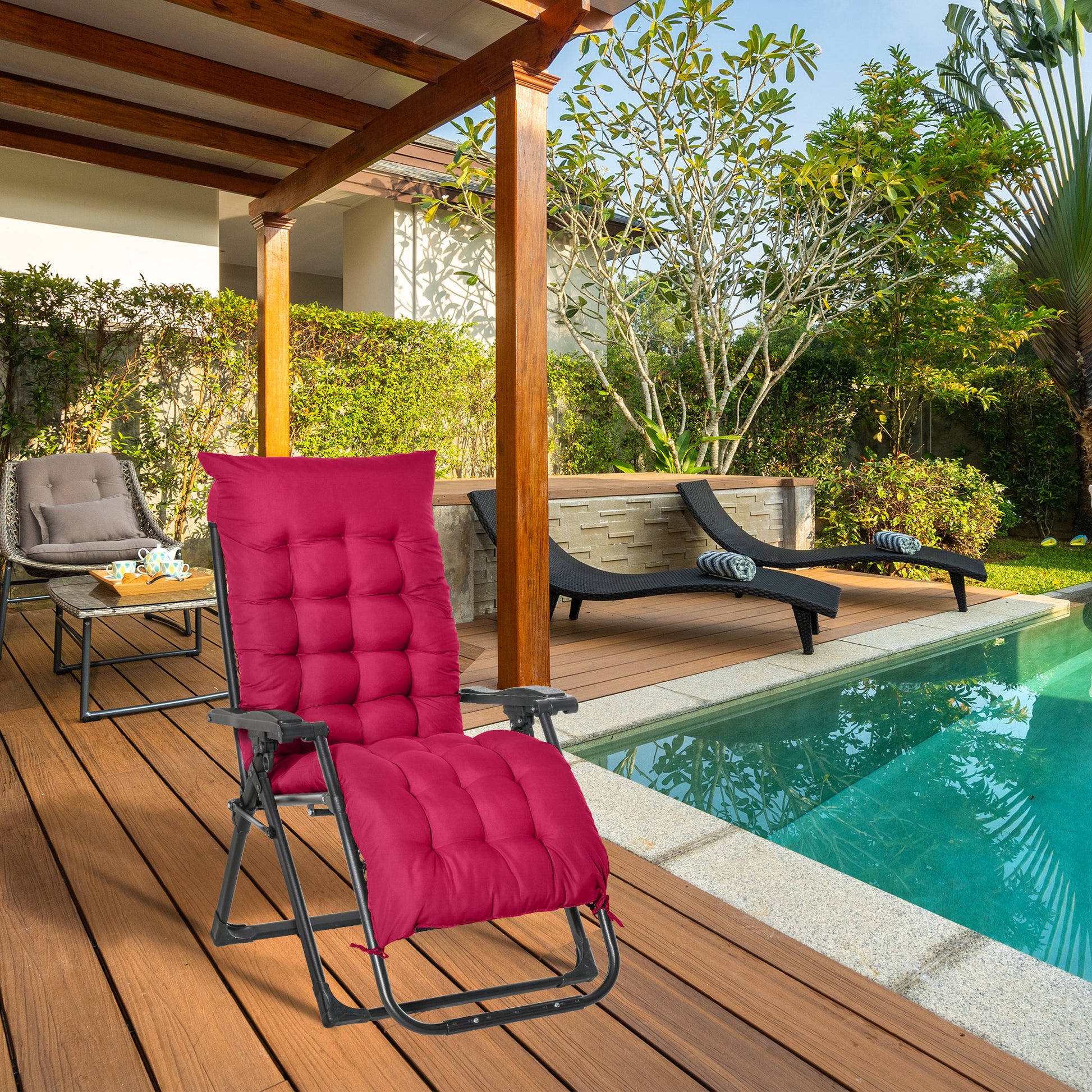 Outsunny Tumbona Plegable Cojín Extraíble 90x65x110cm 120kg Jardín Rojo_1