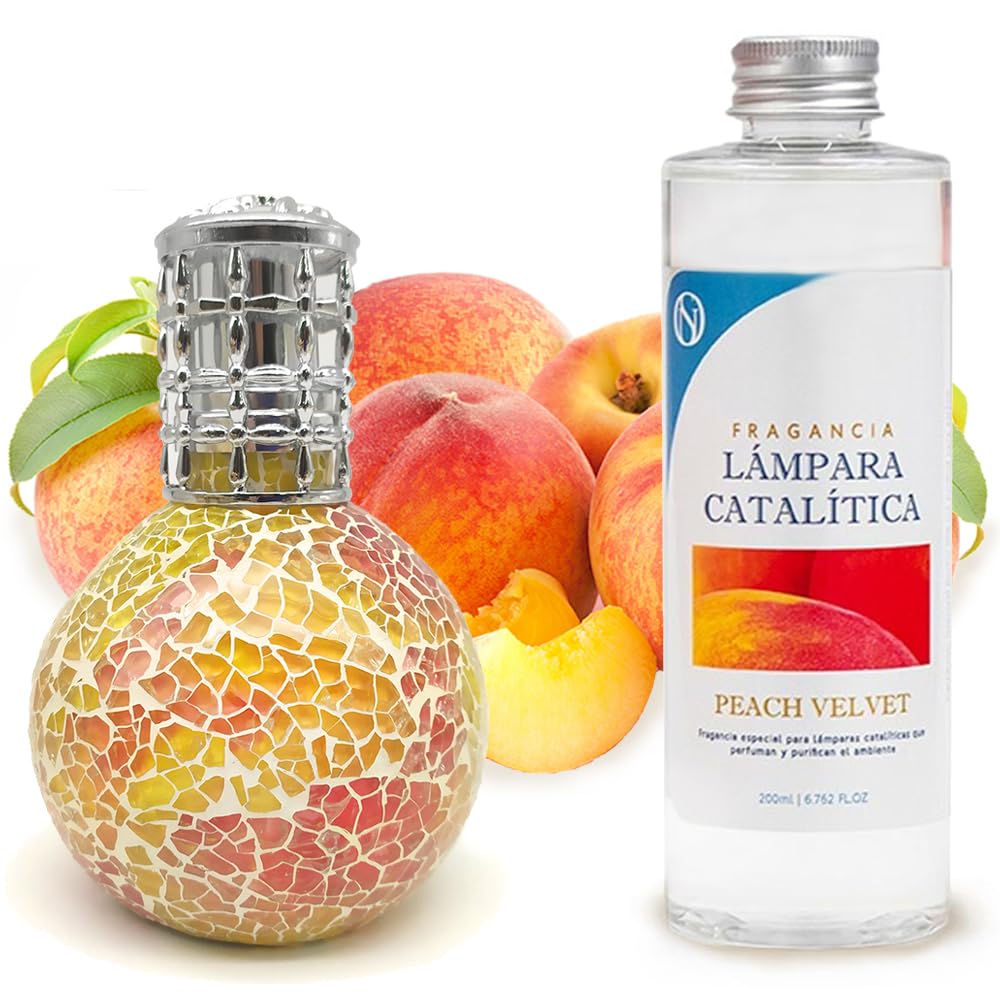 Lámpara Catalítica Mosaico Bicolor + Aroma Peach Velvet 200ml - Elimina Malos Olores, Impurezas Y Perfuma_0
