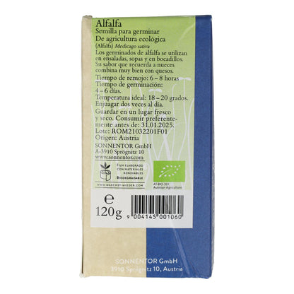 Sementes orgânicas de alfafa Sonnetor para germinação 120 g