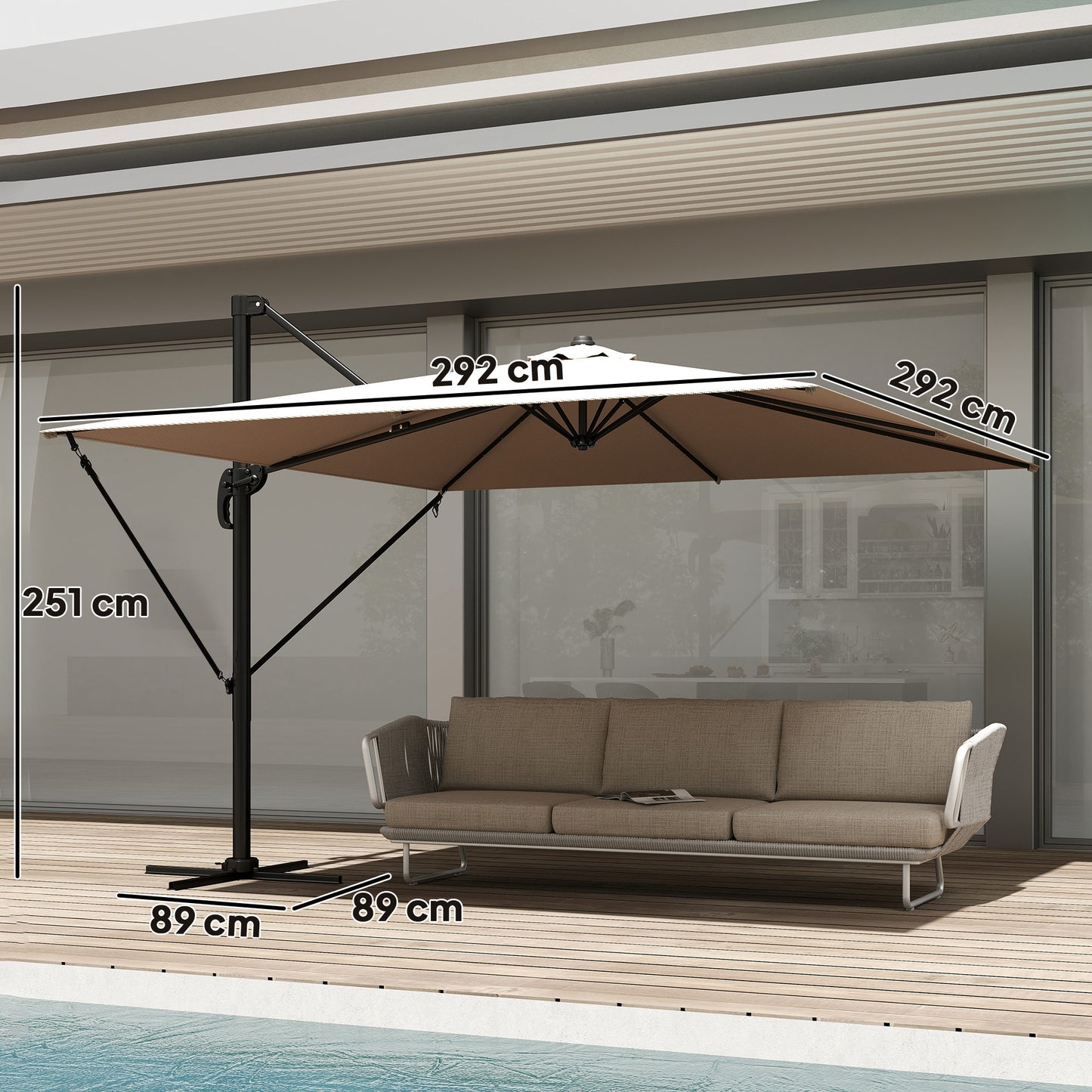 Outsunny Sombrilla De Jardín 2,9x2,9 M Con Manivela Inclinación Ajustable Caqui_2