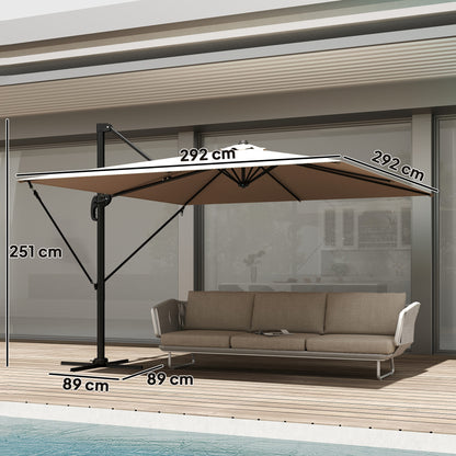 Outsunny Sombrilla De Jardín 2,9x2,9 M Con Manivela Inclinación Ajustable Caqui_2