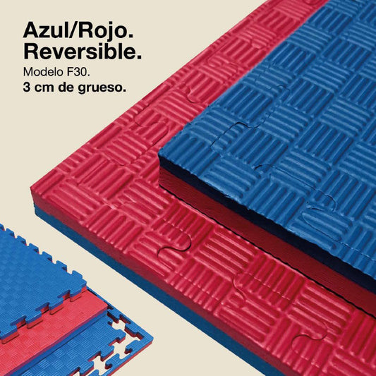 Tatami Puzzle 2cm 100x100cm, Pack 4 Unidades – Superficie 5 Líneas Rojo/azul Jowy_0