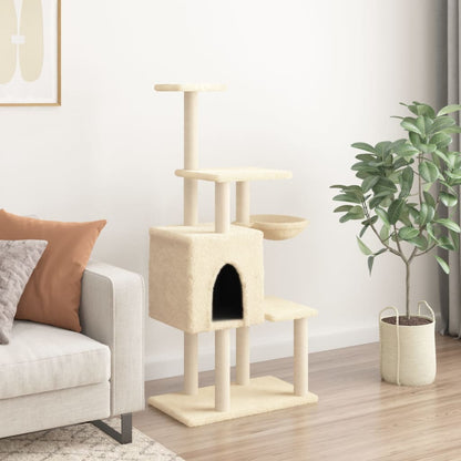 Rascador Para Gatos Con Postes De Sisal Crema 131 Cm_2