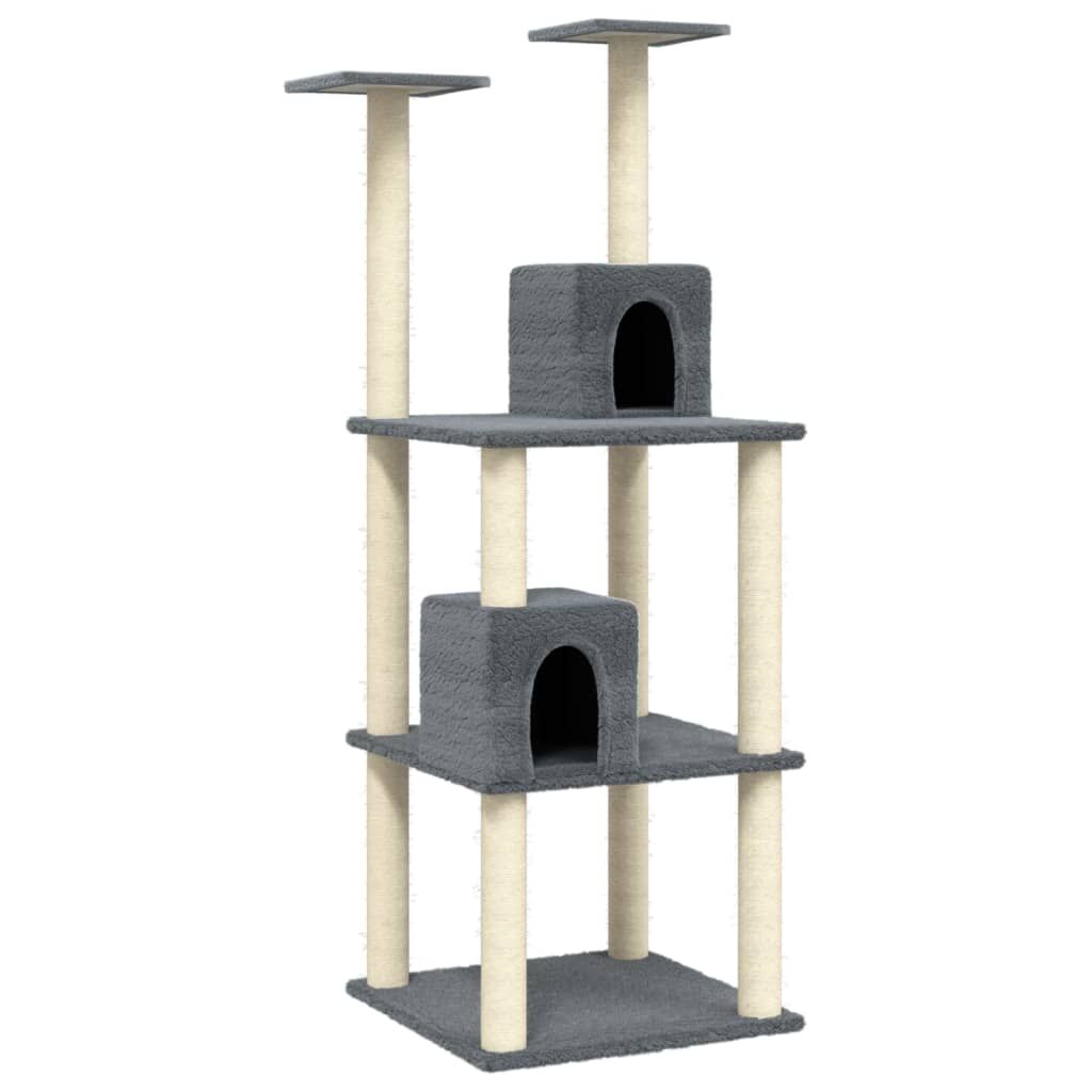 Vidaxl Rascador Para Gatos Con Postes De Sisal Gris Oscuro 141 Cm_0