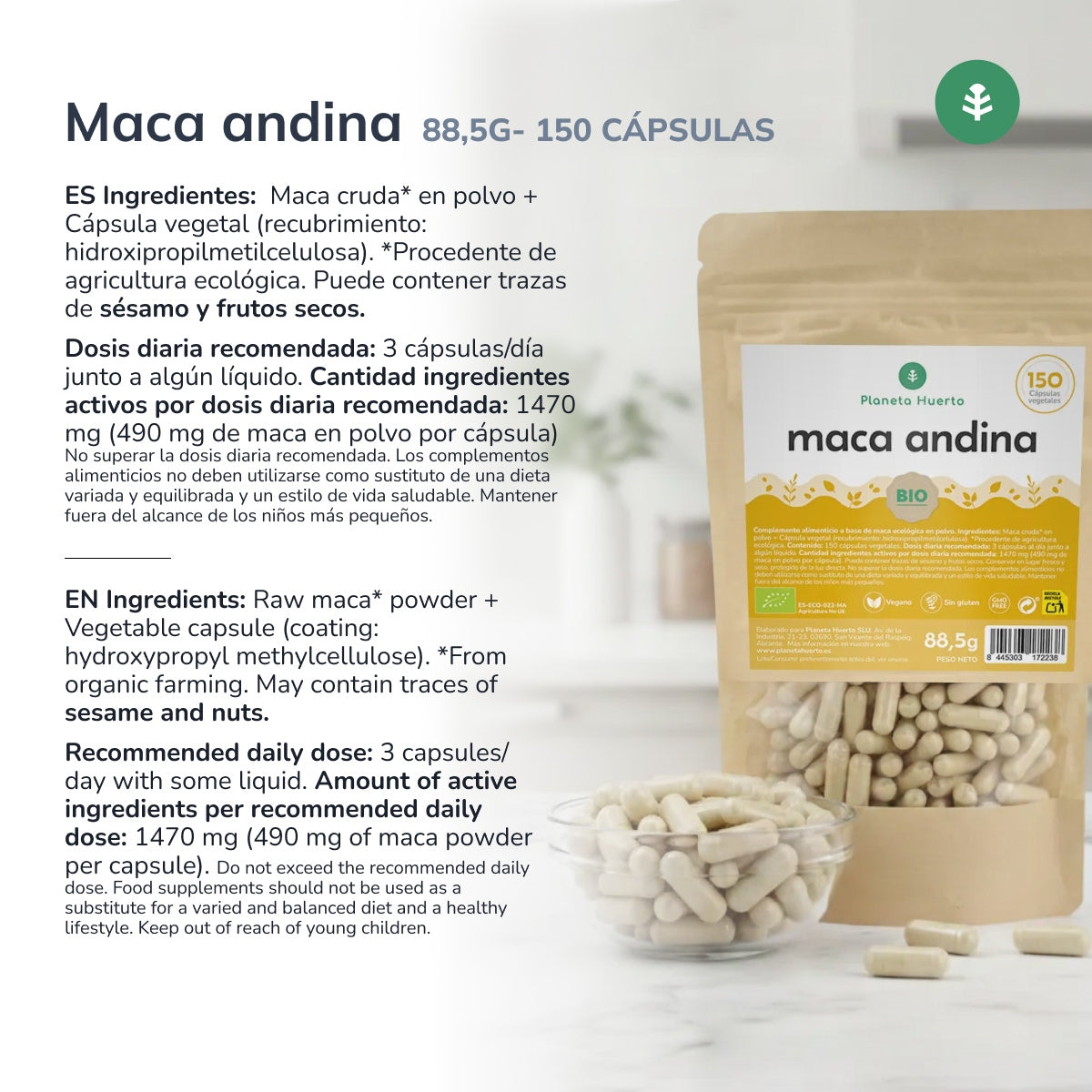Organic Maca Planeta Huerto 150 cápsulas