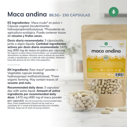 Organic Maca Planeta Huerto 150 cápsulas