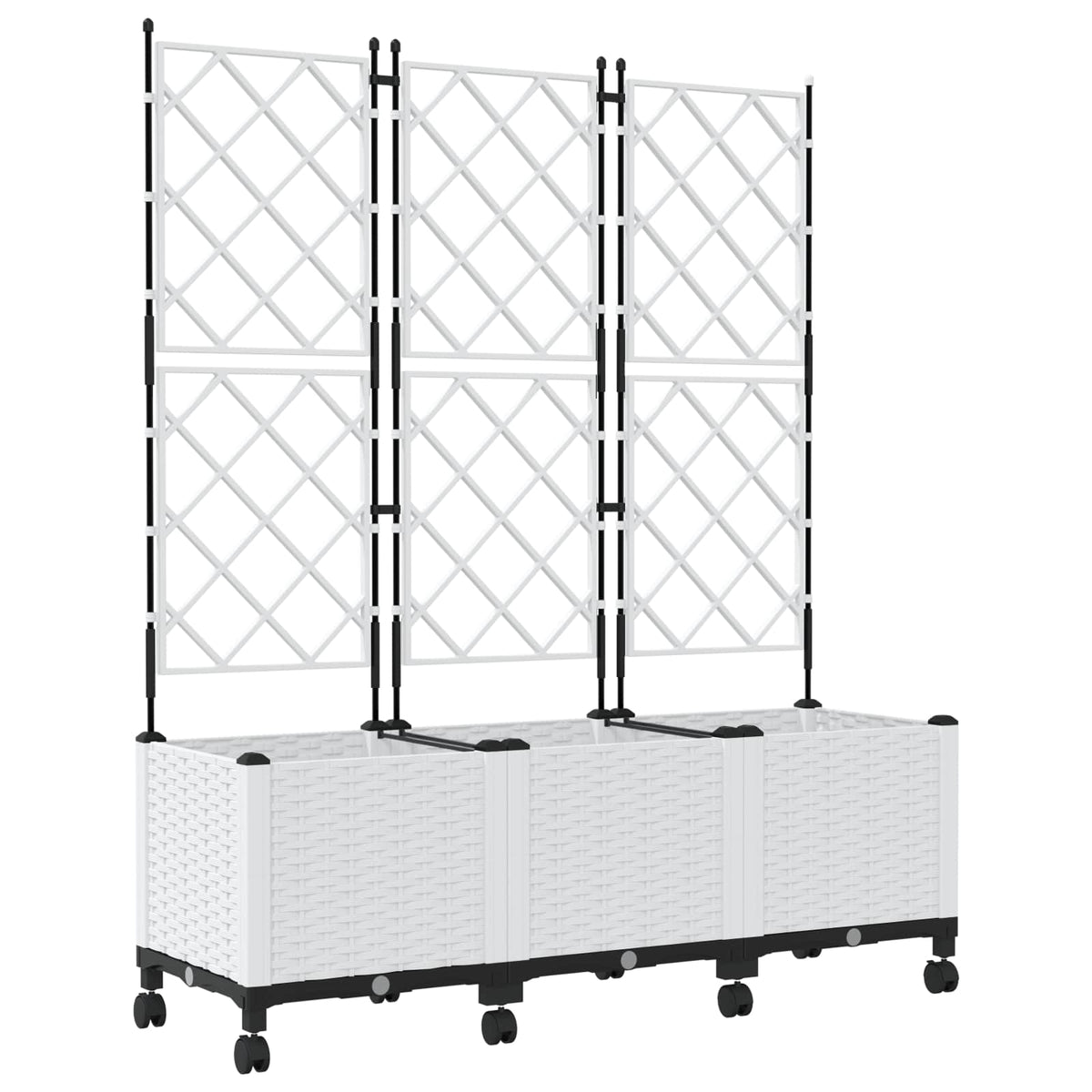 Jardinera Con Enrejado Y Ruedas 3 Uds. Blanco 120 X 40 X 149 Cm_0