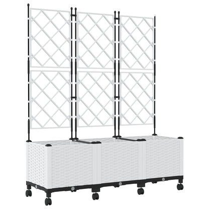 Jardinera Con Enrejado Y Ruedas 3 Uds. Blanco 120 X 40 X 149 Cm_0