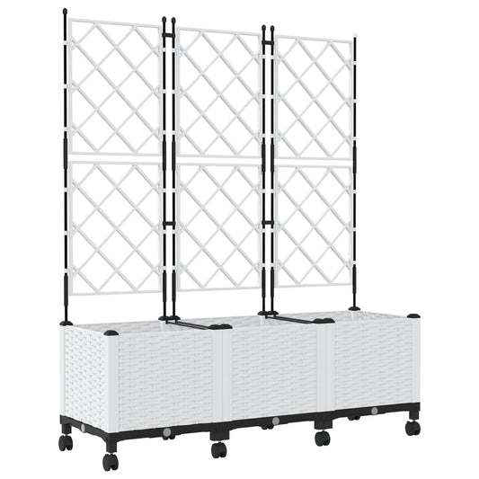 Jardinera Con Enrejado Y Ruedas 3 Uds. Blanco 120 X 40 X 149 Cm_0