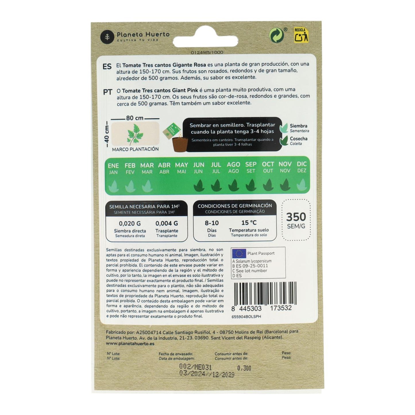 Sementes de tomate gigante rosa triangular da Planeta Huerto