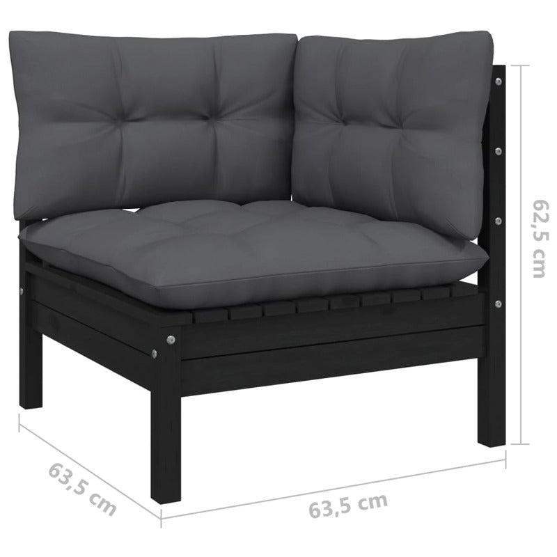 Vidaxl Sofá De Esquina De Jardín Y Cojines Madera Maciza Acacia Negro_5