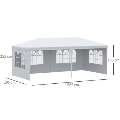 Outsunny Carpa De Jardín Con Laterales Desmontables 6x3 M 4 Ventanas Blanco_2