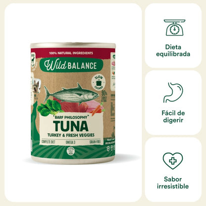 Lata Filosofía BARF de ATÚN Y PAVO Wild Balance 400gr