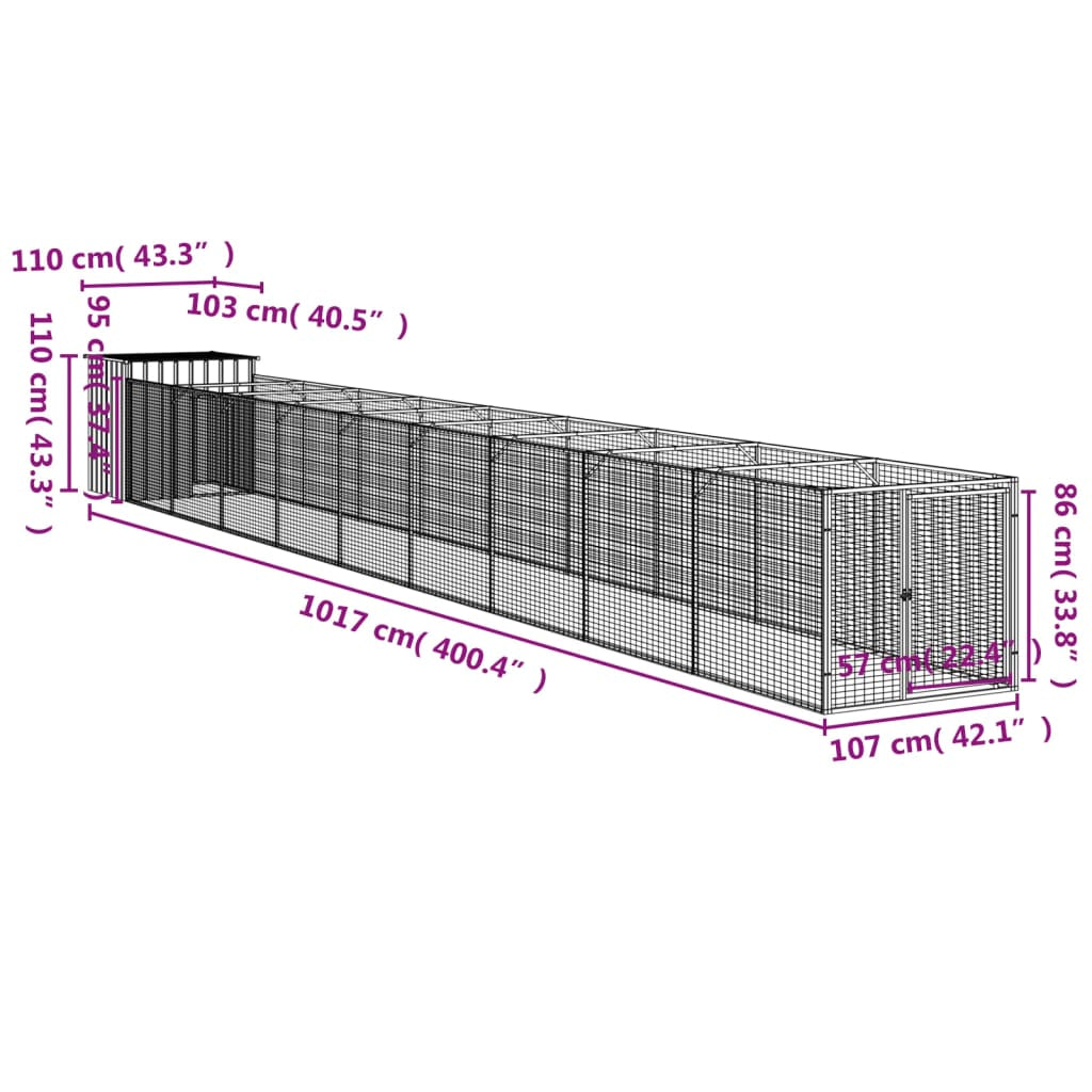 Vidaxl Caseta Perro Corral Acero Galvanizado Gris Claro 110x1017x110cm_2