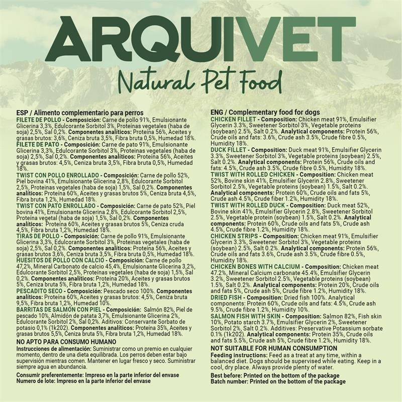 Variado pacote de snacks naturais para cães Arquivet 8x100 g