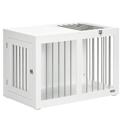 Pawhut Jaula Para Perros Medianos 2 En 1 Mesa Auxiliar Con 2 Puertas Blanco_0