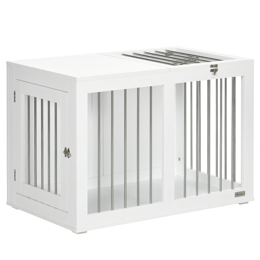 Pawhut Jaula Para Perros Medianos 2 En 1 Mesa Auxiliar Con 2 Puertas Blanco_0
