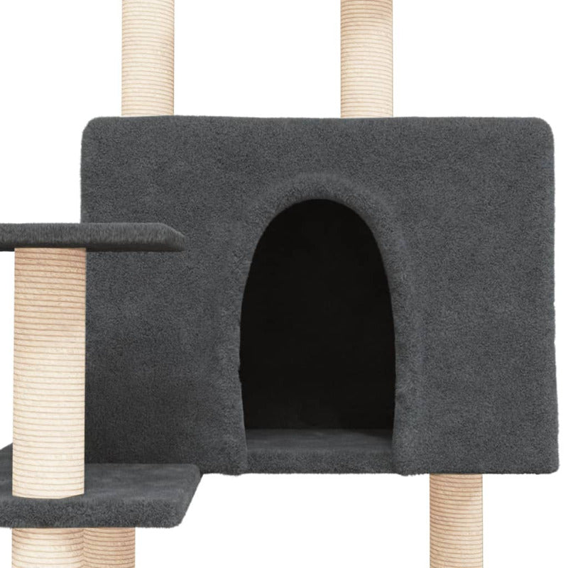 Vidaxl Rascador Para Gatos Con Postes De Sisal Gris Oscuro 153 Cm_5