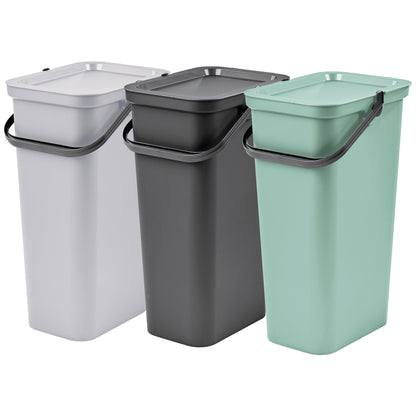 Set De 3 Papeleras moda Con Asa Grafito, Salvia Y Blanco De 40l