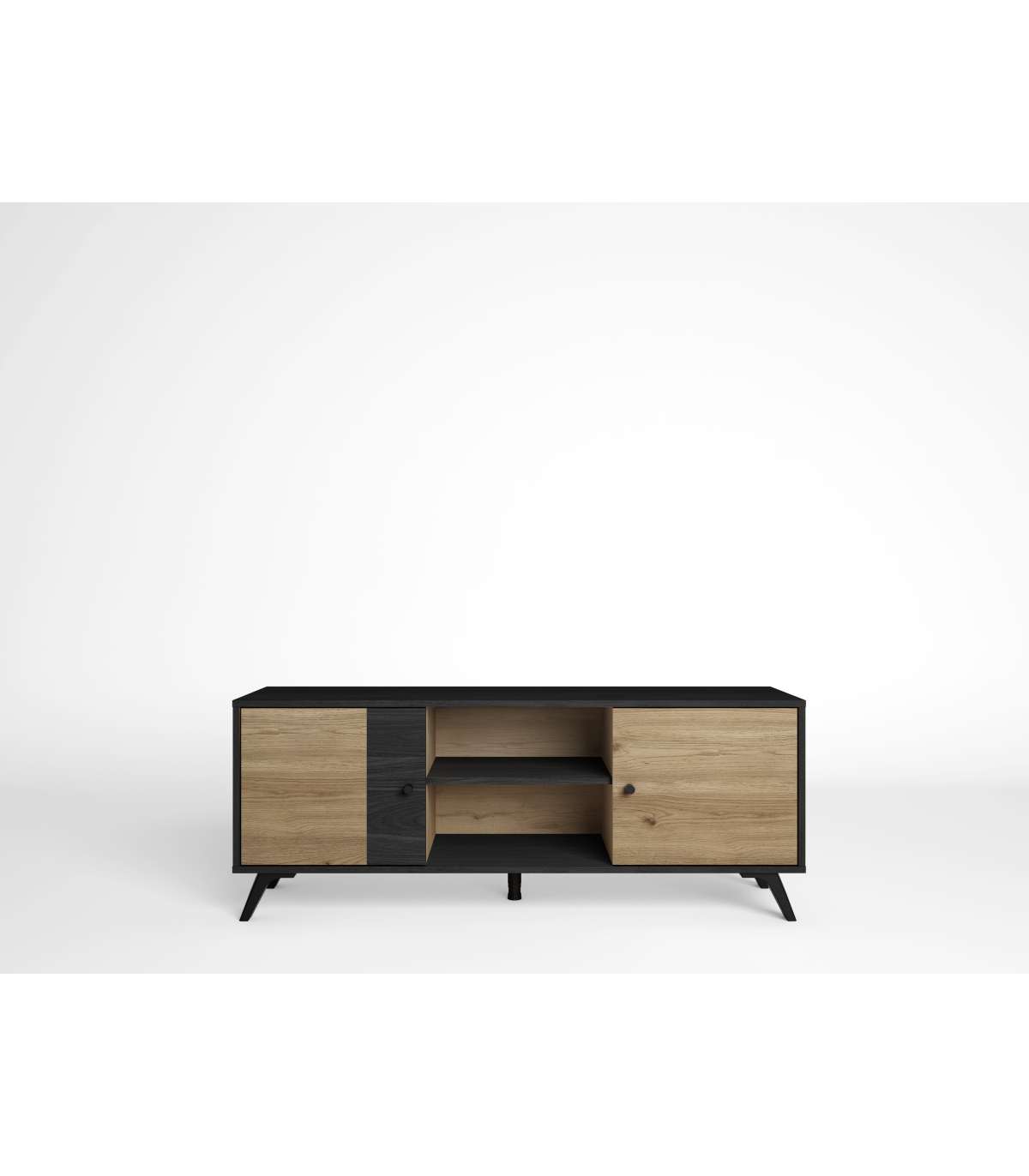 Mueble Para Televisión Modelo Berta 2 Puertas 2 Huecos Acabado Natural/bocamina, 136.3cm(_0
