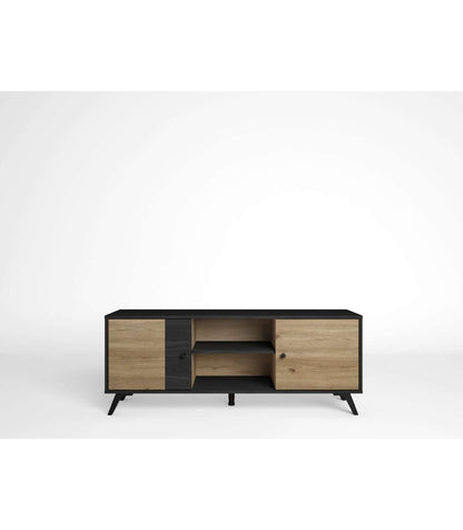 Mueble Para Televisión Modelo Berta 2 Puertas 2 Huecos Acabado Natural/bocamina, 136.3cm(_0