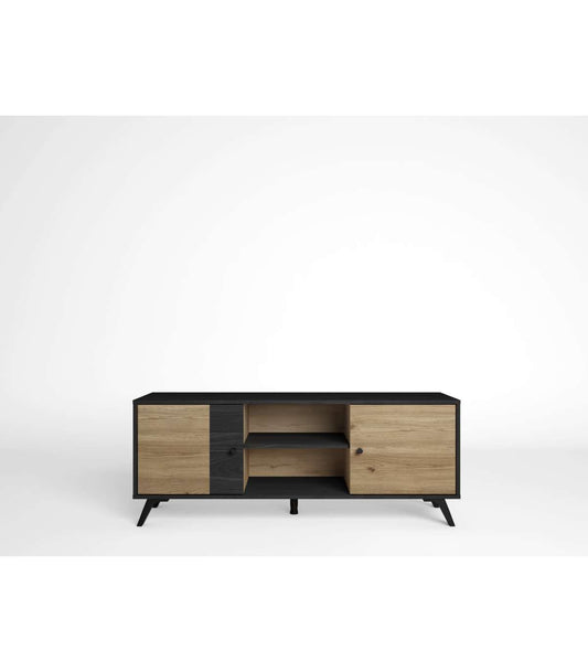 Mueble Para Televisión Modelo Berta 2 Puertas 2 Huecos Acabado Natural/bocamina, 136.3cm(_0