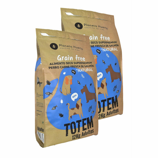 Embalagem de 2 rações naturais sem cereais Superpremium para salmão Planeta Huerto 12 kg