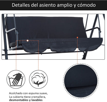 Outsunny Columpio De Jardín De 3 Plazas Con Techo Ajustable Acero 172x110x153 Cm_5