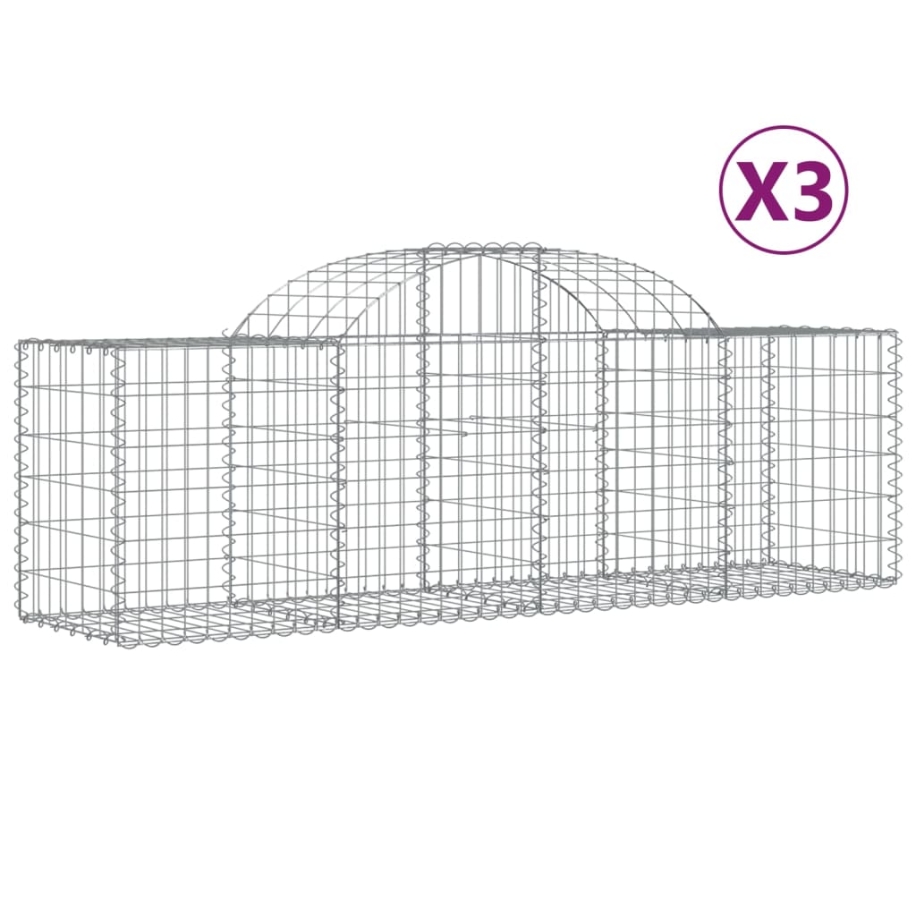Cestas Gaviones 3 Uds Forma De Arco Hierro 200x50x60/80 Cm_0