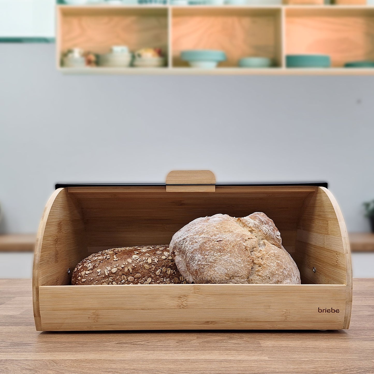Panera Para Guardar Pan De Mesa Madera Bambú, Tapa Deslizante Bread Box Almacenamiento Bollería, Briebe, Bb1162, Negro_4