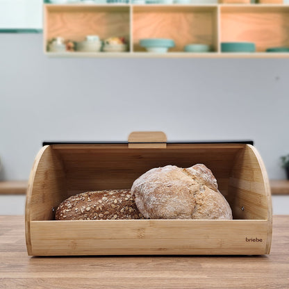 Panera Para Guardar Pan De Mesa Madera Bambú, Tapa Deslizante Bread Box Almacenamiento Bollería, Briebe, Bb1162, Negro_4
