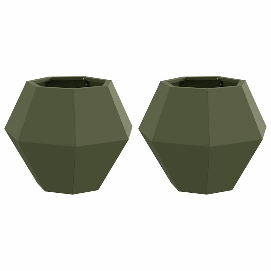 Jardinera 2 Uds. Verde Oliva 50 X 50 X 40 Cm Acero_0