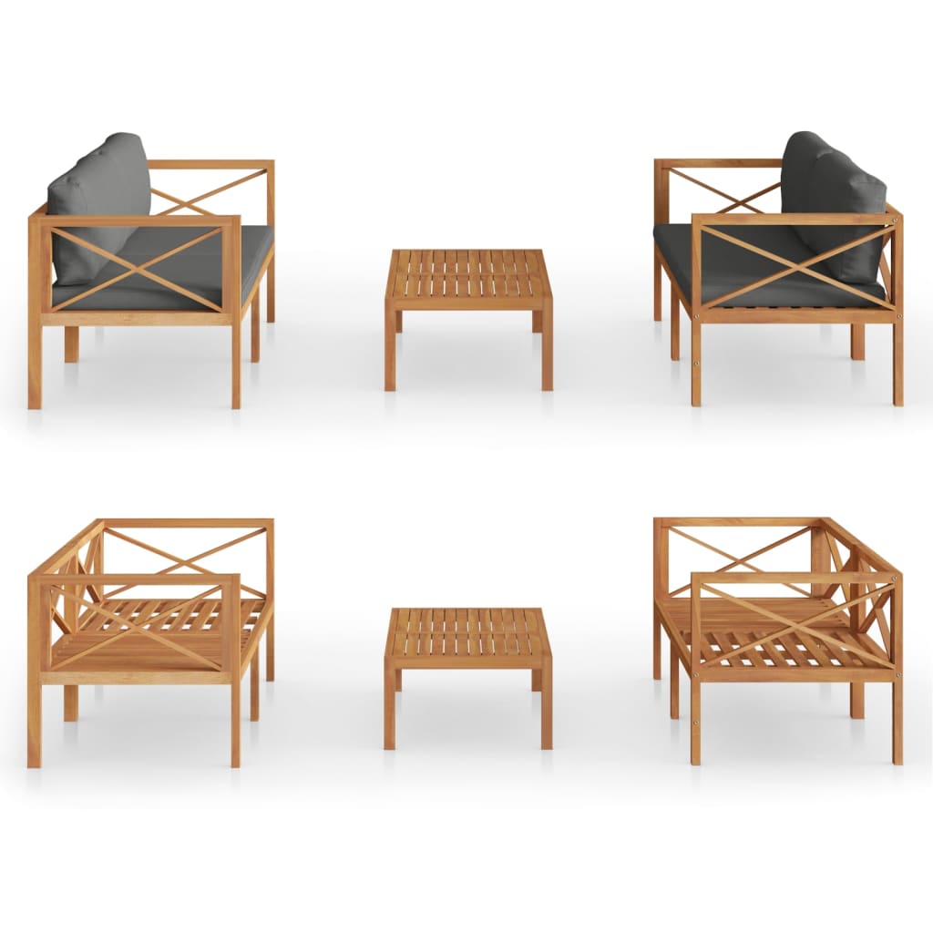 Vidaxl Set De Muebles De Jardín 3 Pzas Con Cojines Madera De Teca_0