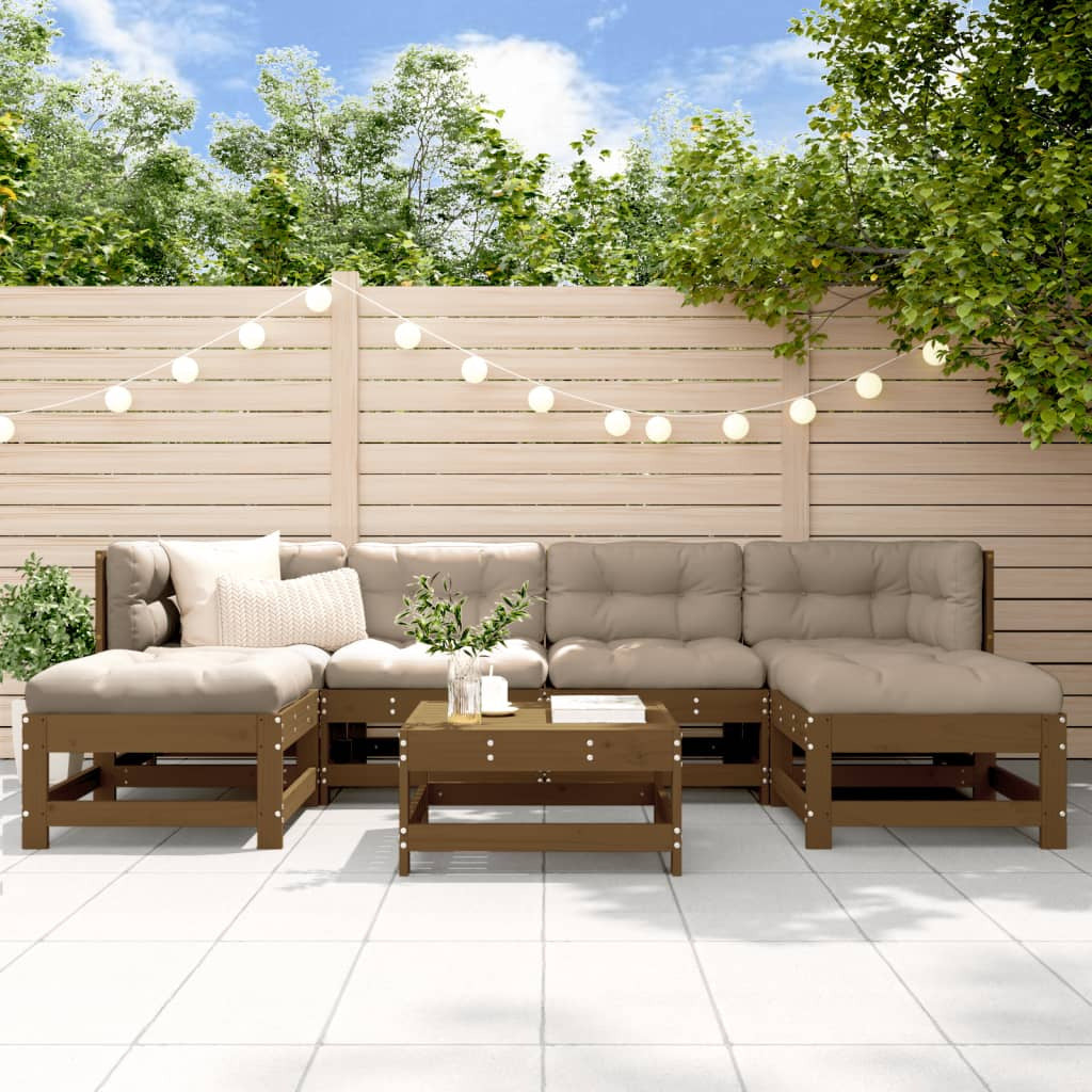 Vidaxl Juego De Muebles Jardín 7 Pzas Madera Maciza Pino Marrón Miel_1