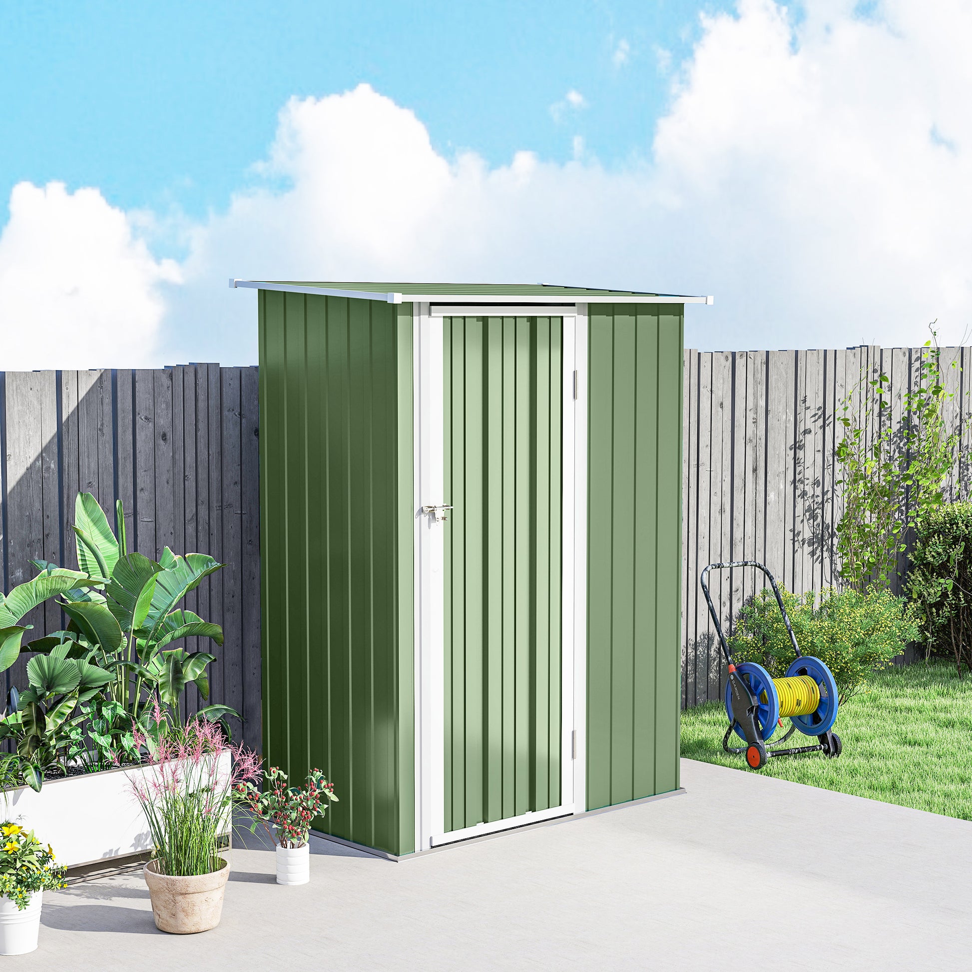Outsunny Caseta De Jardín 1,07m² 142x86x189cm Metálico Con Puerta Verde_4