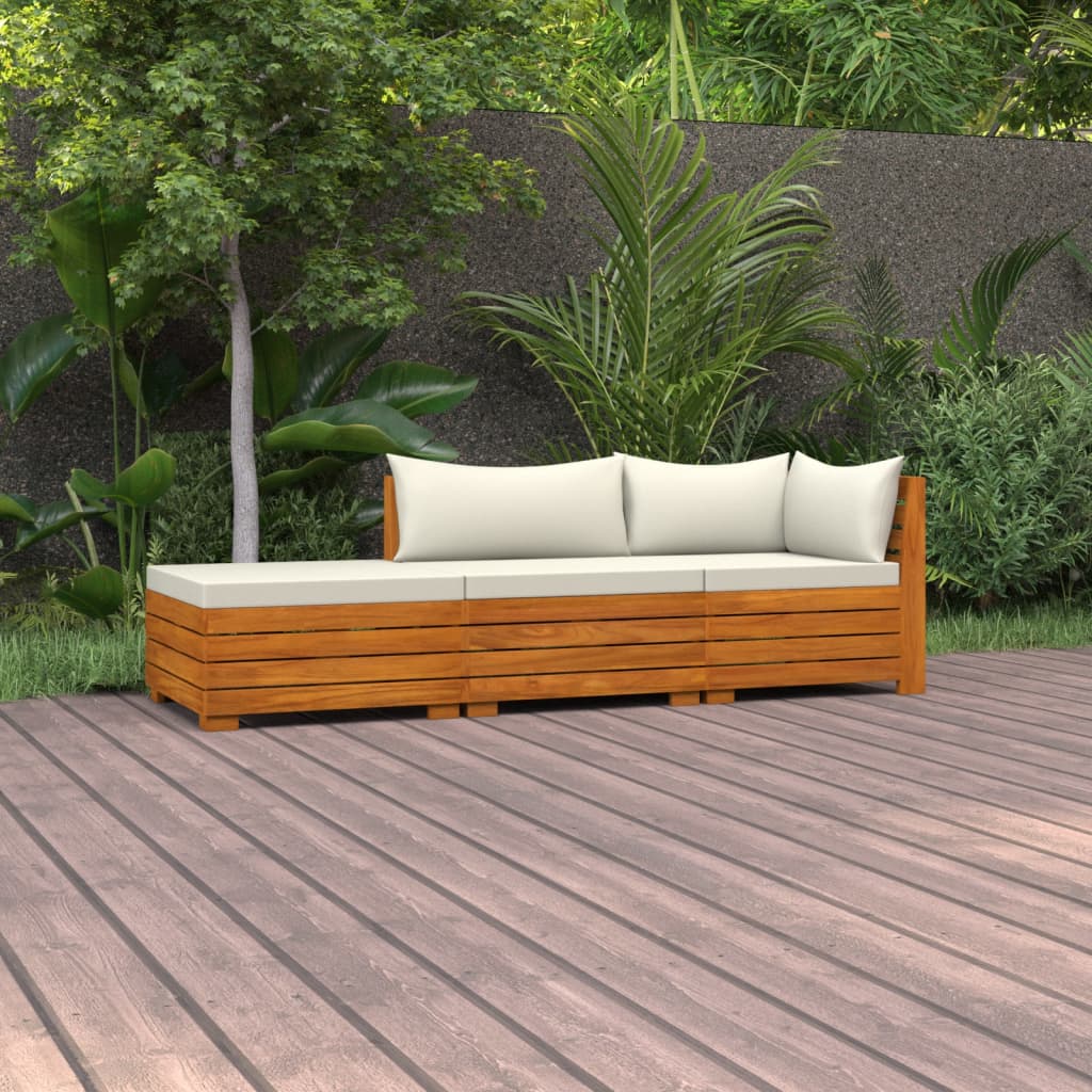 Muebles De Jardín 3 Piezas Con Cojines Madera Maciza De Acacia / Vetonek_1