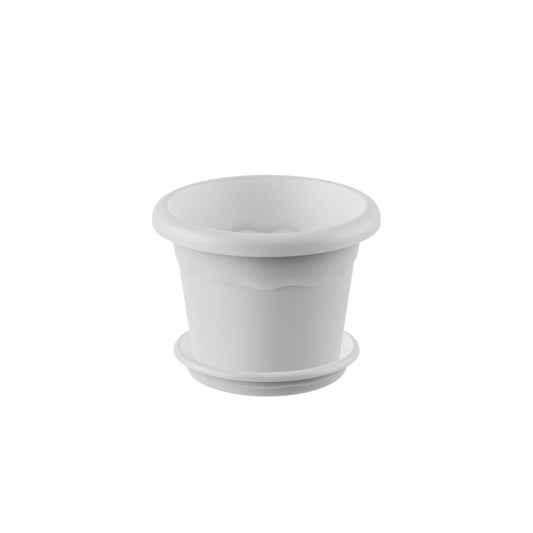 Vaso redondo Terra com pires branco embalagem 16 x 12 cm