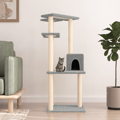 Rascador Para Gatos Con Postes De Sisal Gris Claro 123 Cm_1