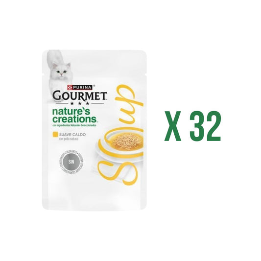 Pack 32 x Sopa GOURMET Nature's Creations com guarnição natural de frango e vegetais 40g