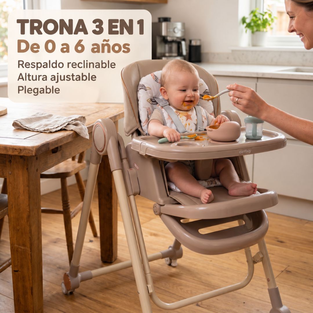 Trona Khaki Evolutiva 3 En 1, Plegable Y Portátil Con Altura, Reposapiés, Respaldo Y Bandeja Bathby_1