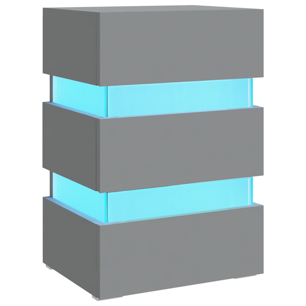 Mesita De Noche Luz Led Madera De Ingeniería Gris 45x35x67 Cm_0