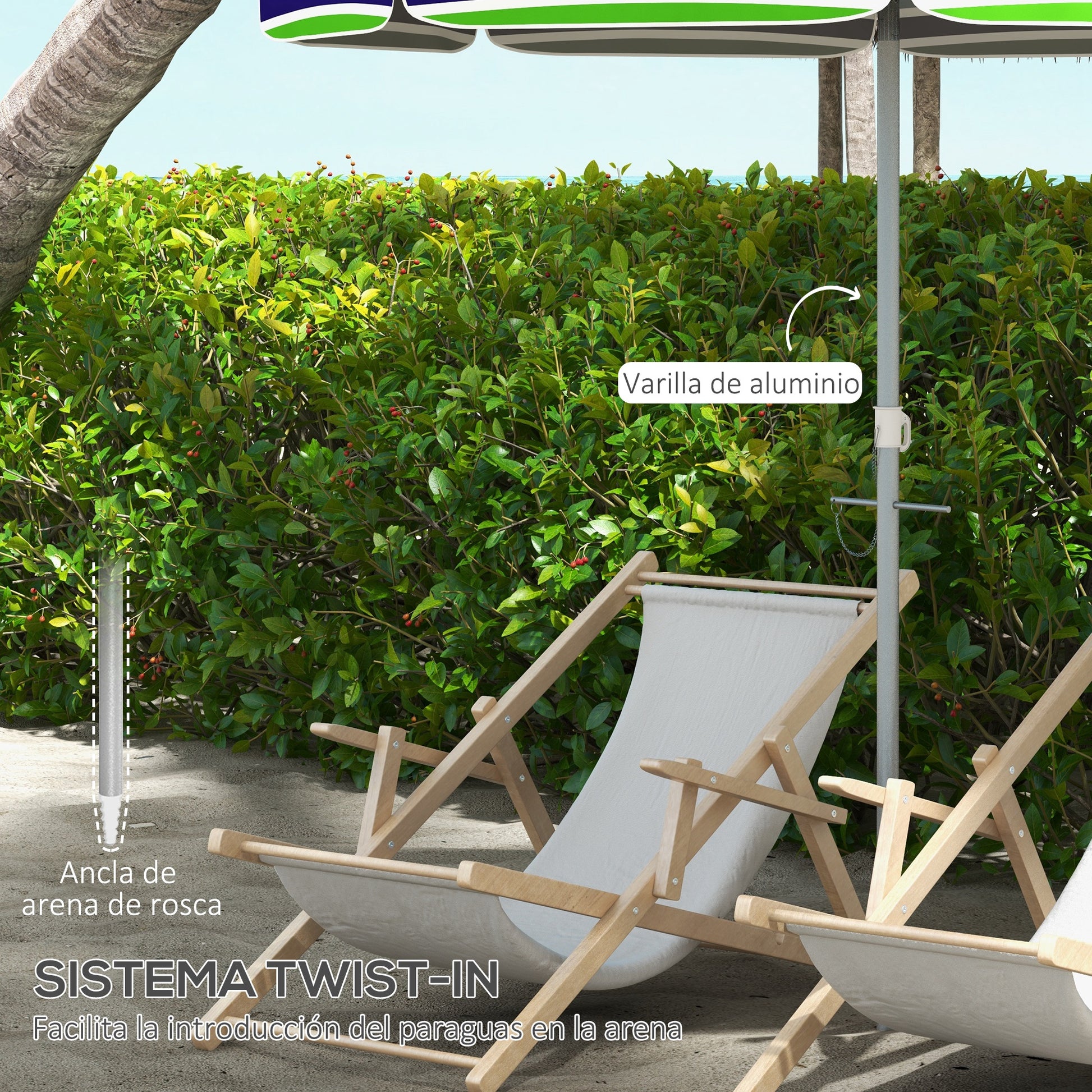 Outsunny Sombrilla De Playa Ø178x205 Cm Con Altura Ajustable Multicolor_5