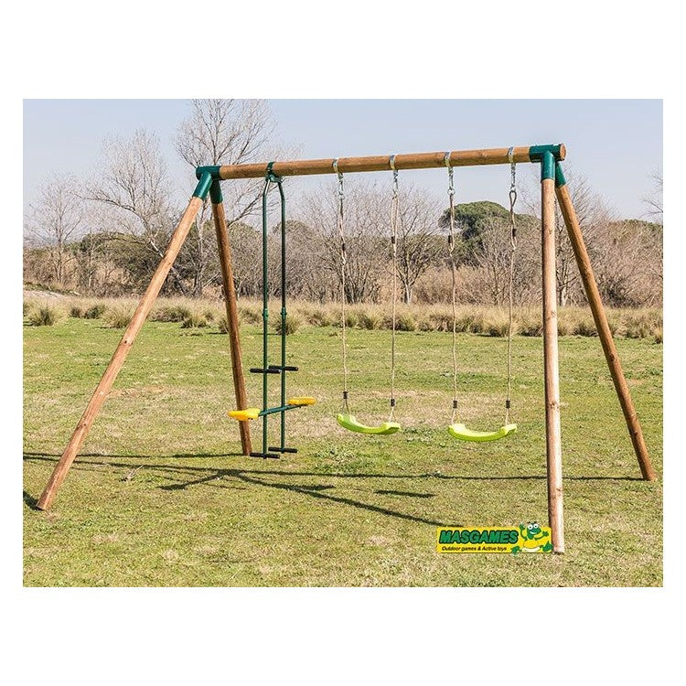 Columpio Triple De Madera Redonda Masgames Etna Xl + Asiento Cara A Cara._2