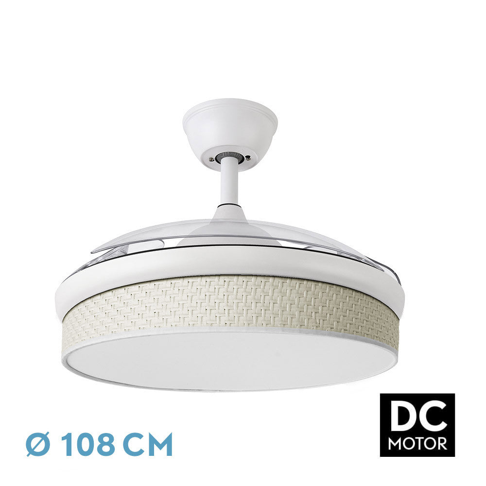 Ventilador Dc Moda 72w Blanco/caã±izo Blanco 108d 3aspas 7200lm 3000k,4000k,6000k Remoto+memoria+temporizador_0