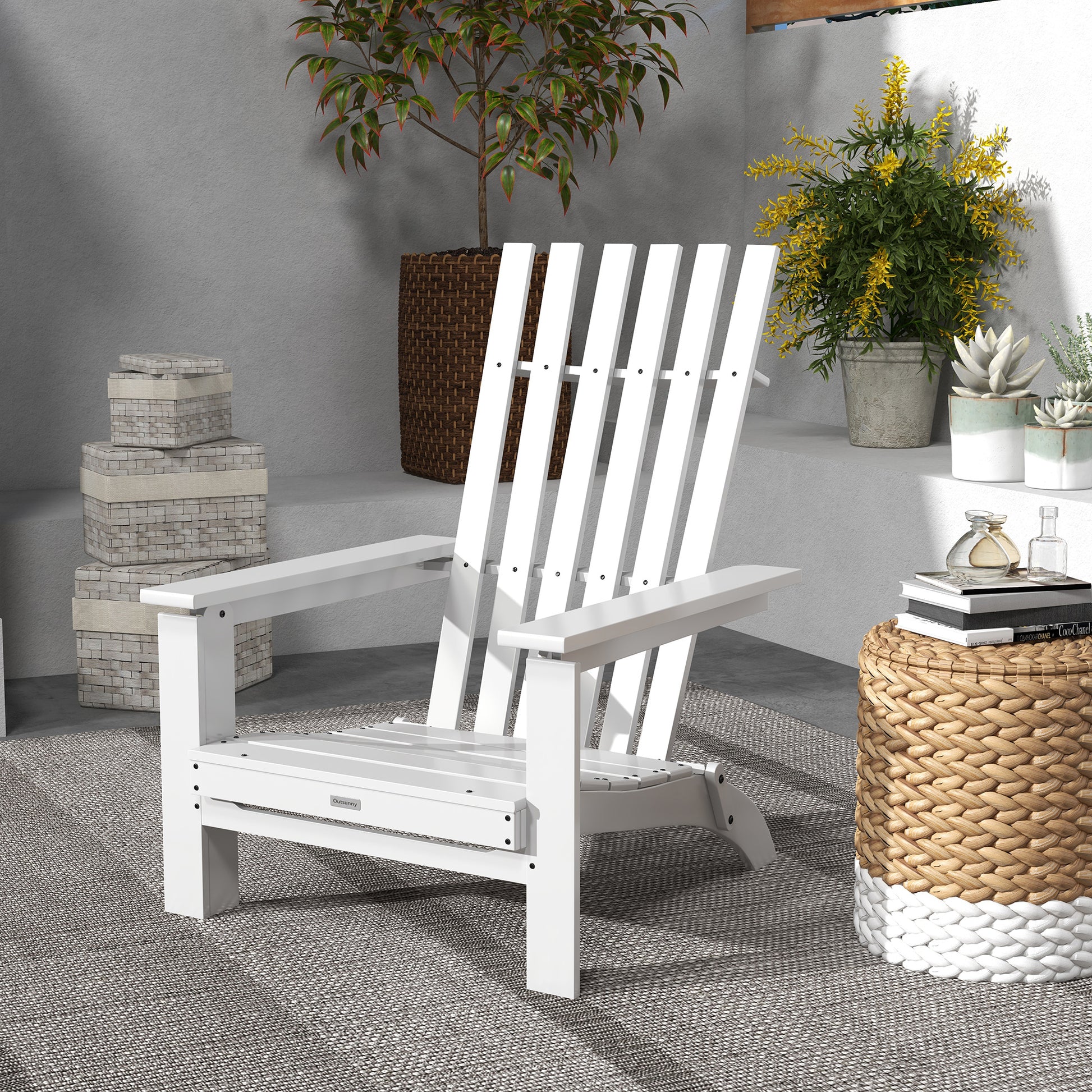 Outsunny Silla Adirondack De Madera Plegable Con Reposabrazos 68x81x93 Cm Blanco_1