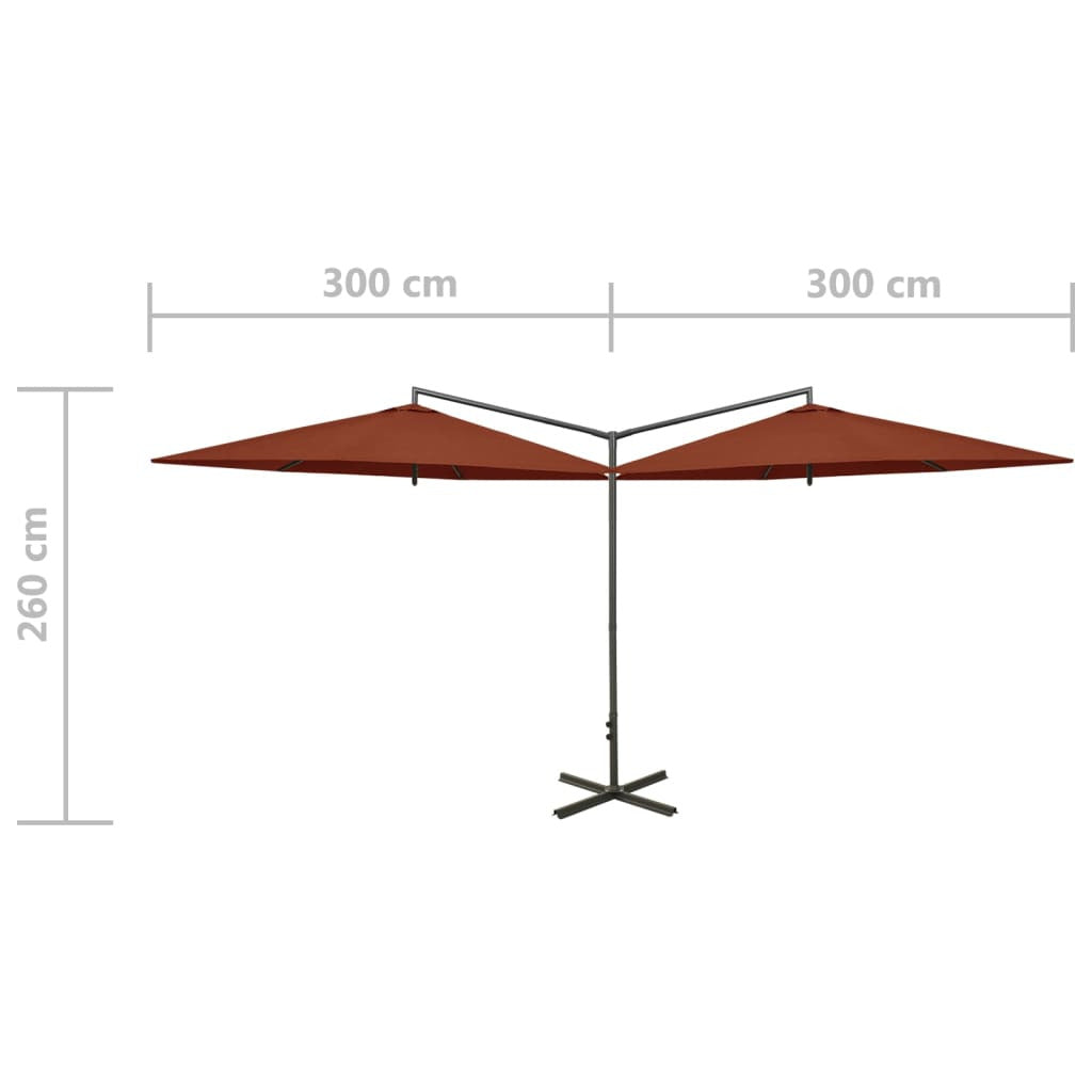 Vidaxl Sombrilla Doble De Jardín Con Palo De Acero Terracota 600 Cm_2