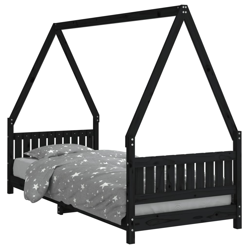 Estructura De Cama Para Niños Madera De Pino Negro 80x200 Cm / Vetonek_4