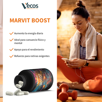 Marvit Boost VECOS (90 cápsulas) | Rendimiento Físico y Mental | Maca, Ginseng y CoQ10 | 13 vitaminas + 11 minerales_3